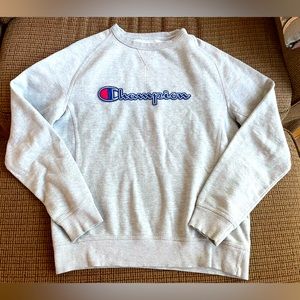 Vintage Champion Fleece Sweatshirt Gray Embroidered Large - EUC!
